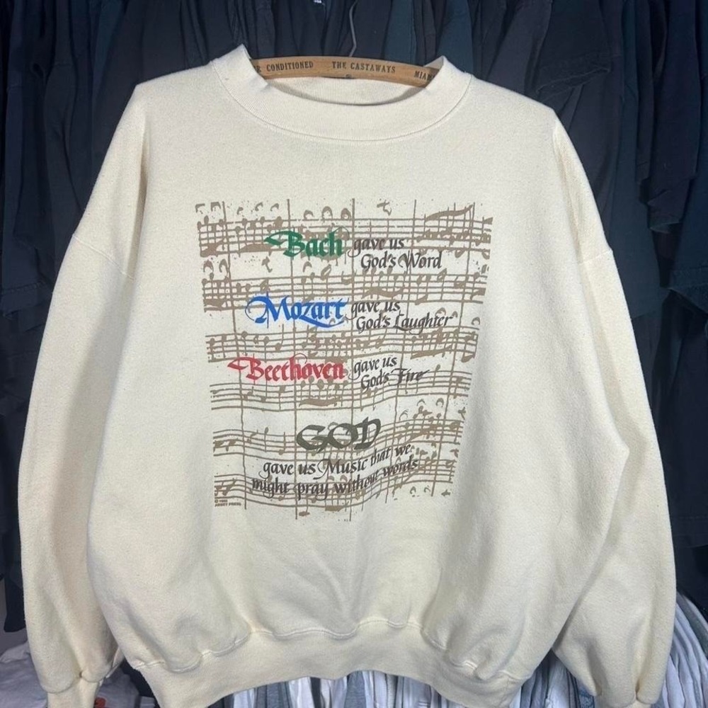 Cream vintage 90s Beethoven Jesus Christ crewneck sweatshirt #music Size XL - Picture 2 of 4